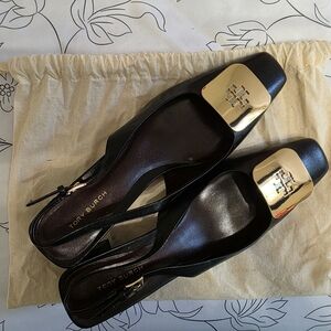 Tory Burch Black Heels with Gold Accent